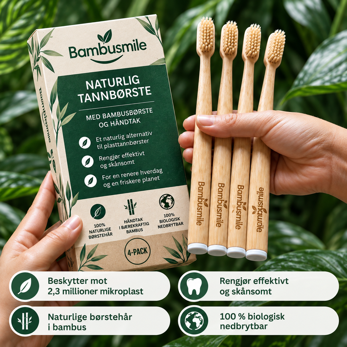 Bambusmile Naturlig Tannbørste (4-pakning)