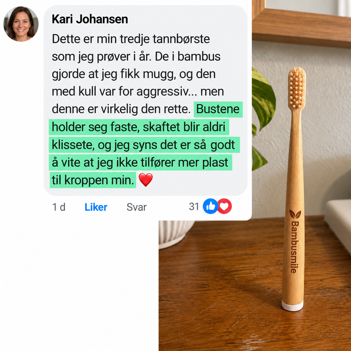 Bambusmile Naturlig Tannbørste (4-pakning)