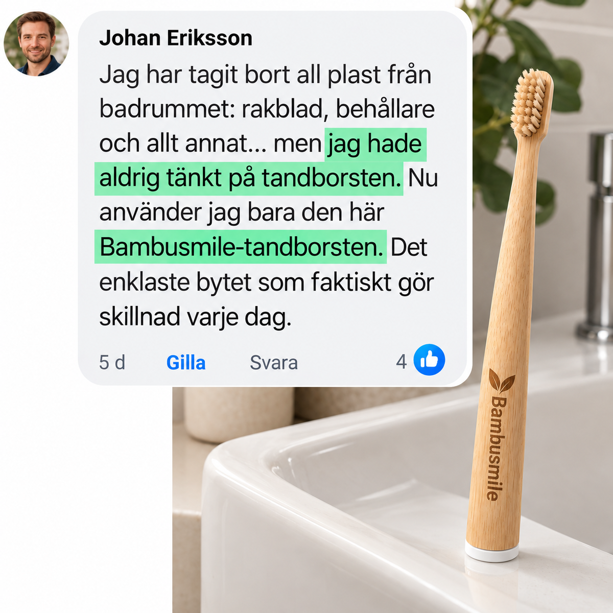 Bambusmile Naturlig Tandborste (4-pack)