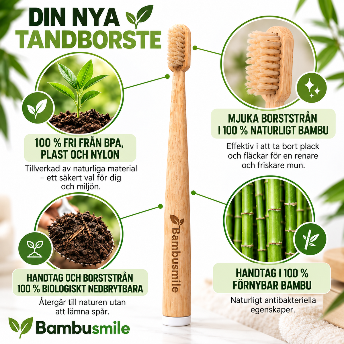 Bambusmile Naturlig Tandborste (4-pack)